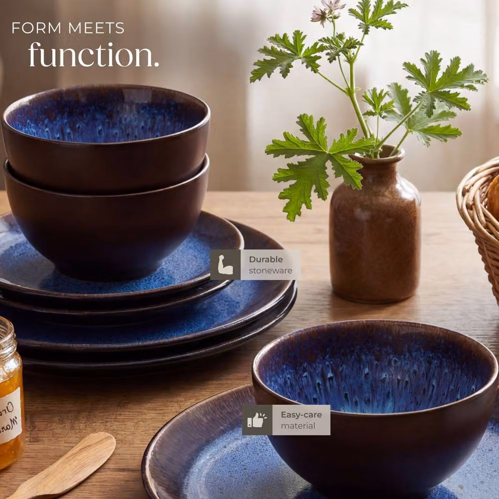 tectake Mare Blue Glazed Stoneware Dinner Set for 6 People – 4