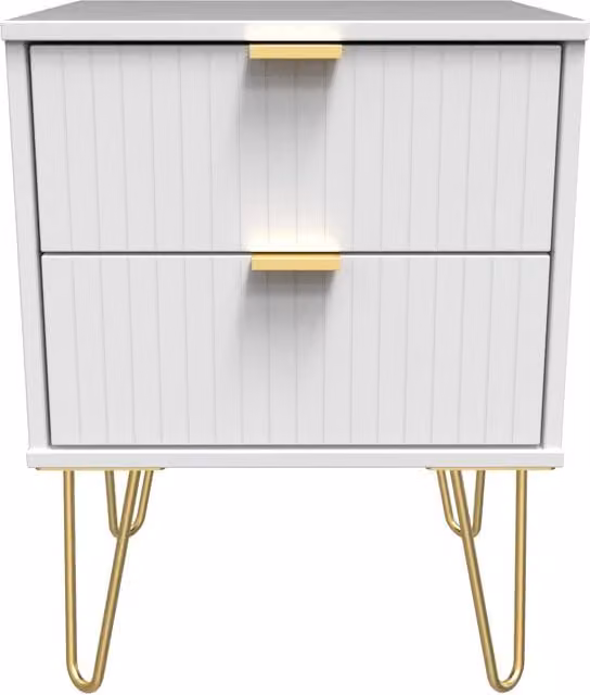 2 U Bexley 2 Drawer Bedside Cabinet in White and Gold with Metal Accents