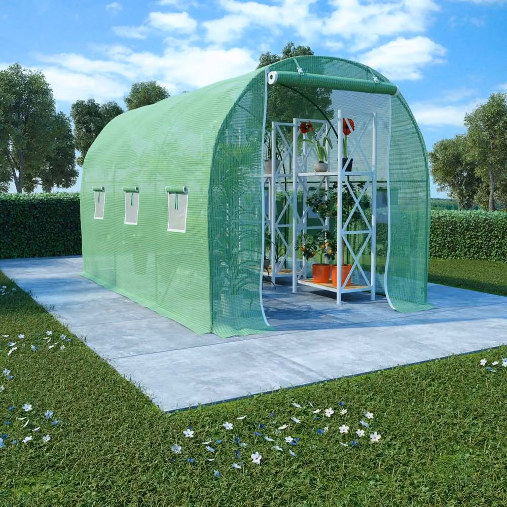 Berkfield Home Green Freestanding Greenhouse with Curved Roof and Windows, W/D/H: 6.86 x 3.43 x 2.00 m – 2