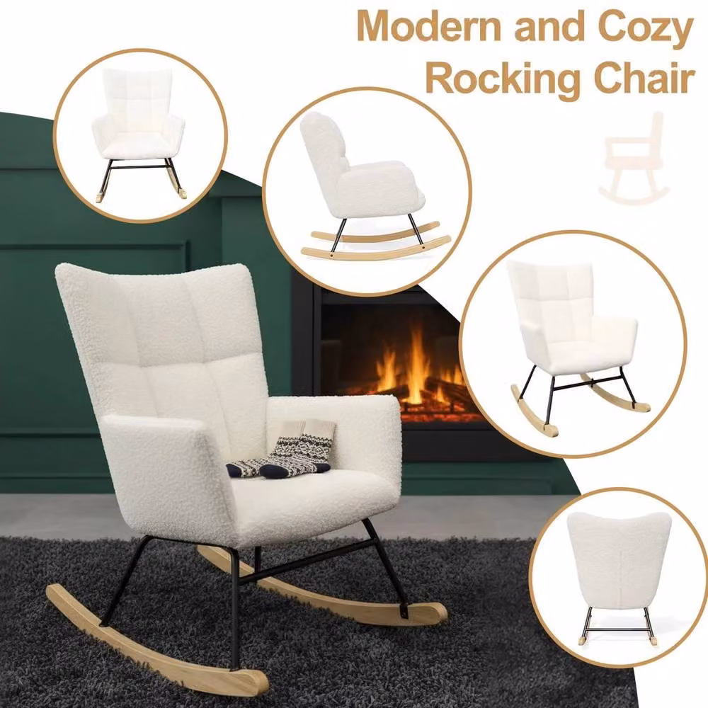 SPETLEK Rocking Chair with White Velvet and Bouclé Cushion – 3