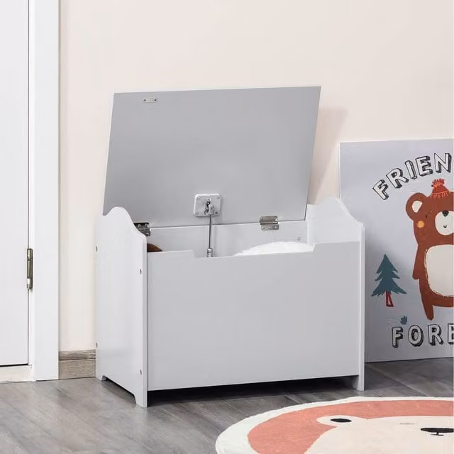 HOMCOM Kids Toy Storage Box Organiser with Removable Soft Close Lid, Grey, W: 40 cm, D: 40 cm, H: 40 cm