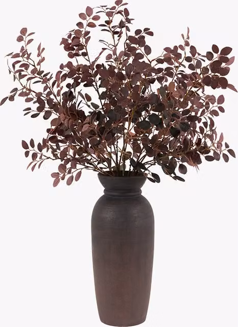 Perch & Parrow Faux Burgundy Eucalyptus in a Red Ceramic Vase