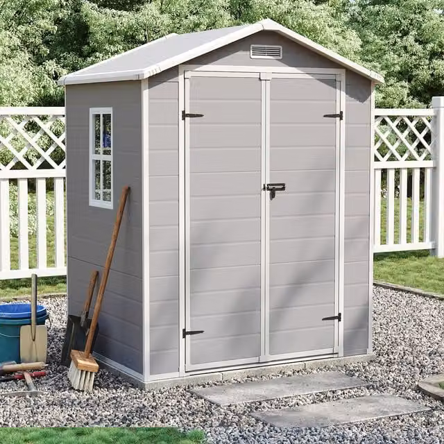 Lifeideas Grey Plastic Gable Roof Tool Storage Shed with Window and Lock, Height: 182 cm