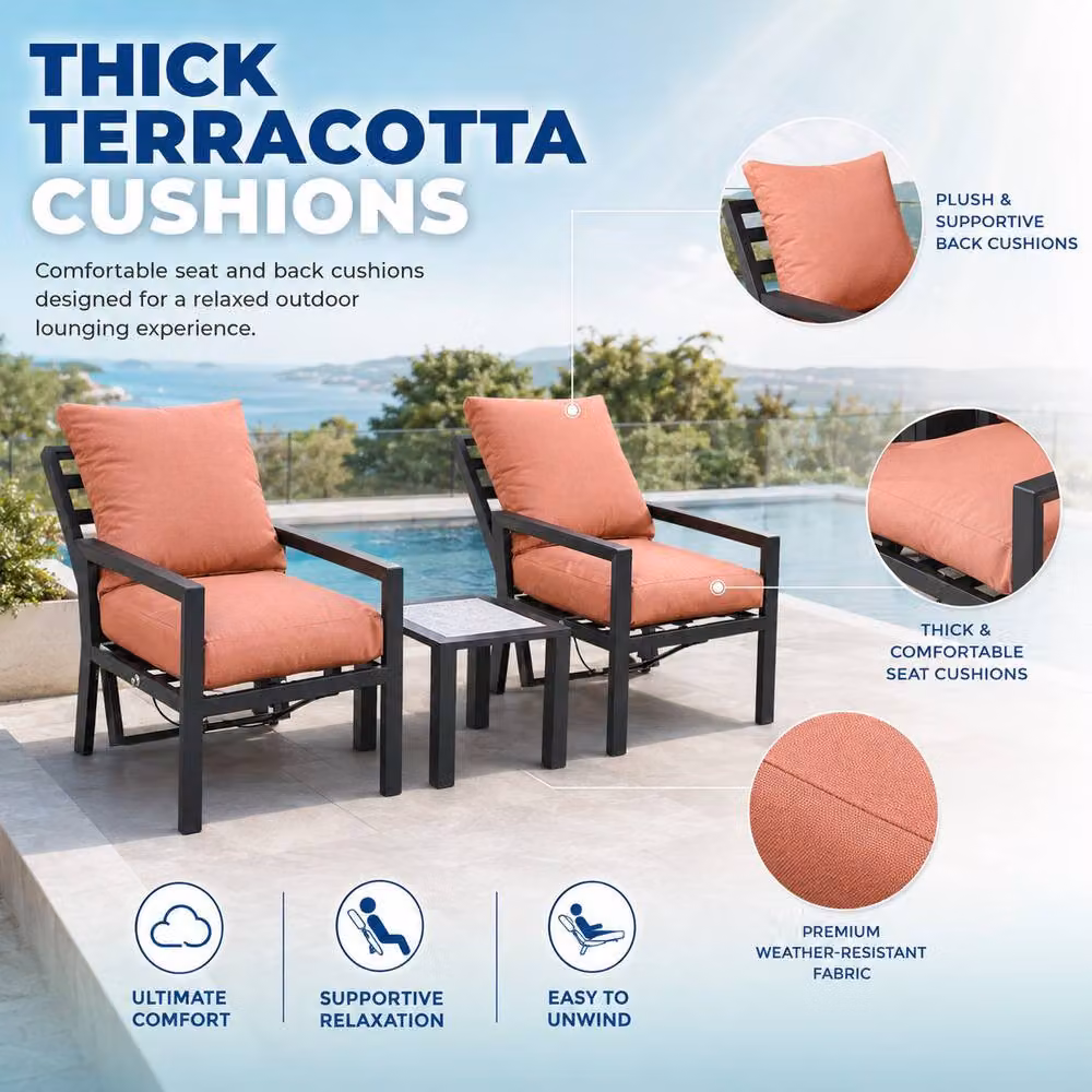 Shatchi Monte Carlo 2 Seater Reclining Bistro Set with Cushions in Terracotta – 4