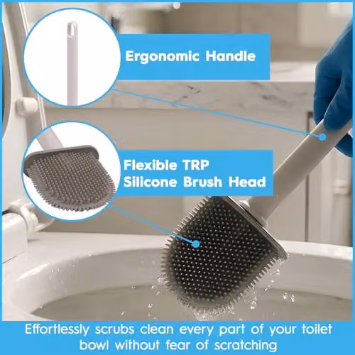 Harbour Housewares Wall-Mounted Silicone Toilet Brush and Holder Set, Pack of 4, Black – 4