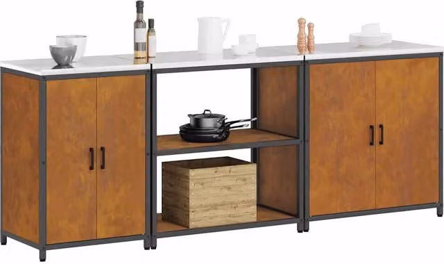Berkfield Home Modern 3-Piece Metal Storage Set with Shelves and Hinged Doors, Brown, H 240 x W 92 x D 50 cm