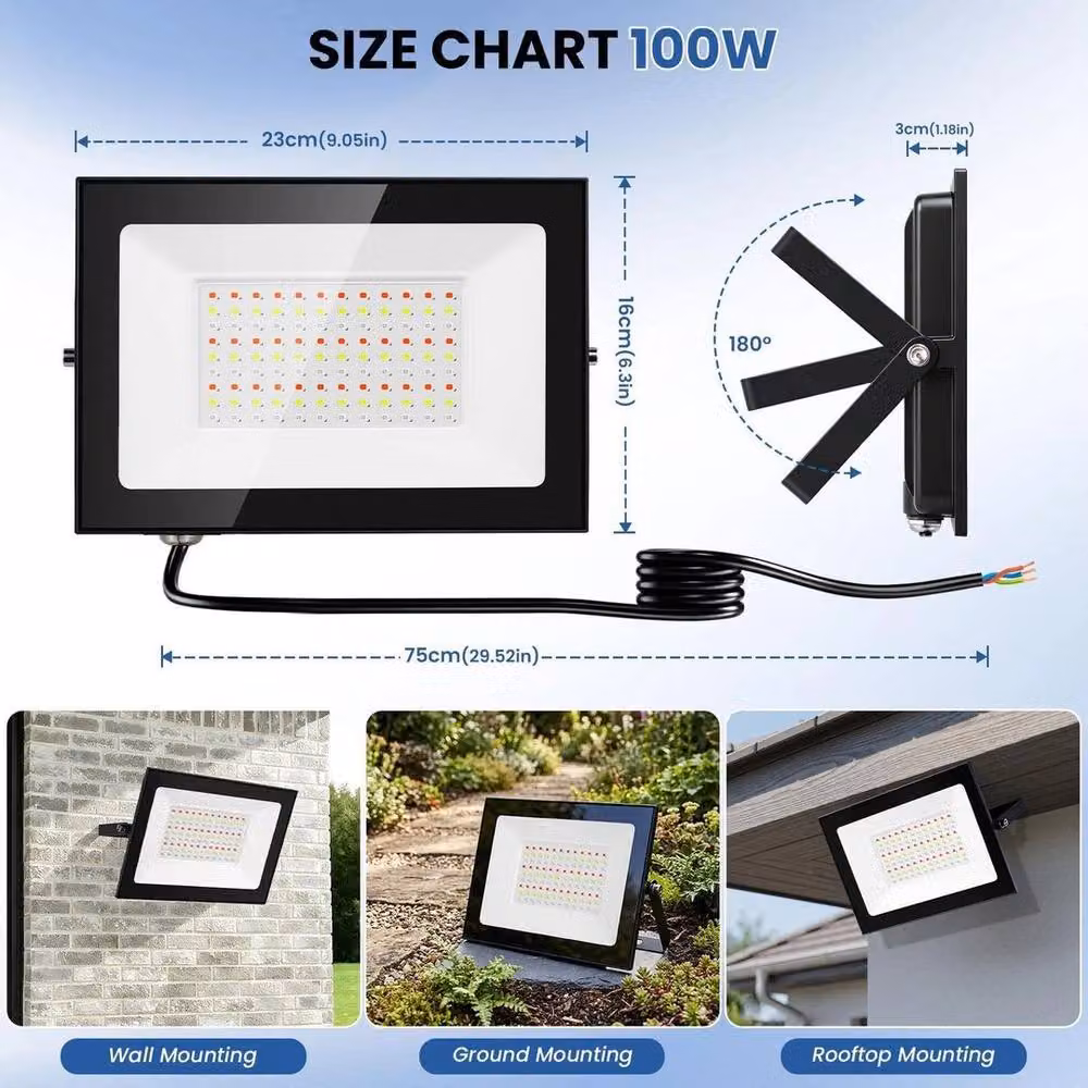 NESTLUNE 100W RGB Colour Changing LED Flood Light in Black – 6