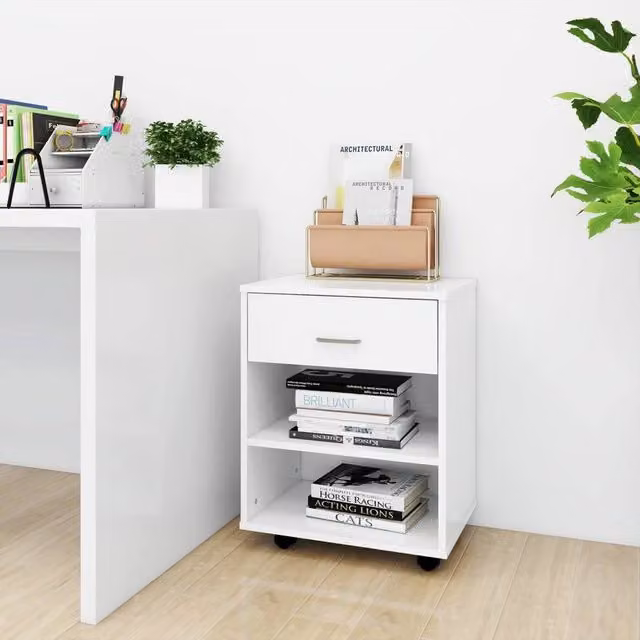 Berkfield Home Rolling Cabinet in White, W/D/H: 46 x 36 x 59 cm