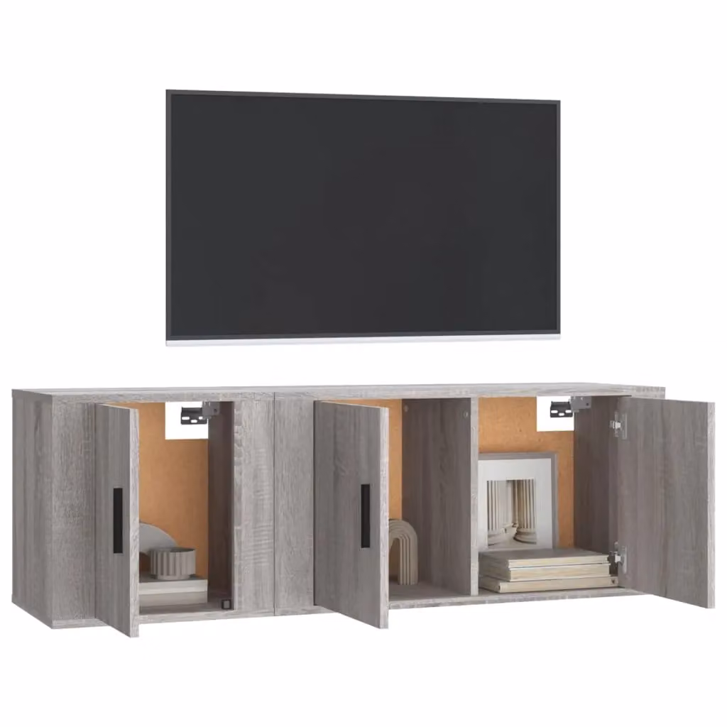 Berkfield Home 2 Piece Grey Sonoma Lowboard and Wall Mounted TV Cabinet Set – 3