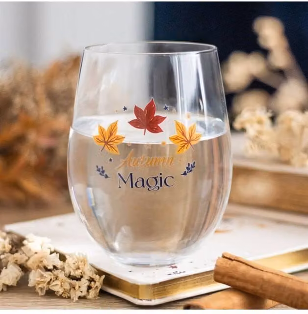 KDMD Autumn Magic Stemless Wine and Cider Glass, 500ml, Transparent and Gold – 1