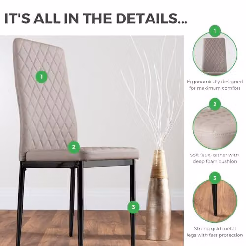 FurnitureboxUK Set of 6 Milan Dining Chairs in Grey with Black Metal Legs and Geometric Diamond Pattern Faux Leather – 4