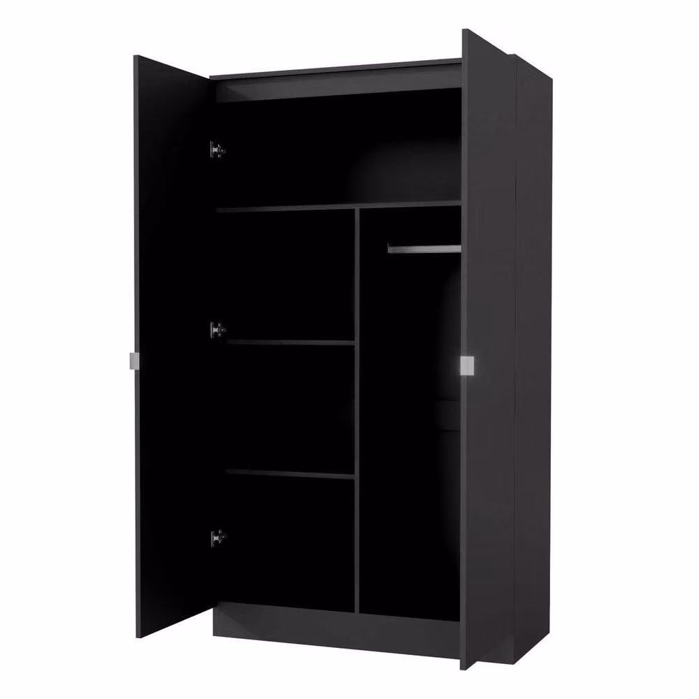 PAWNORA Modern Black Matt Wardrobe with Hinged Doors, Hanging Rod and Internal Shelves – 2