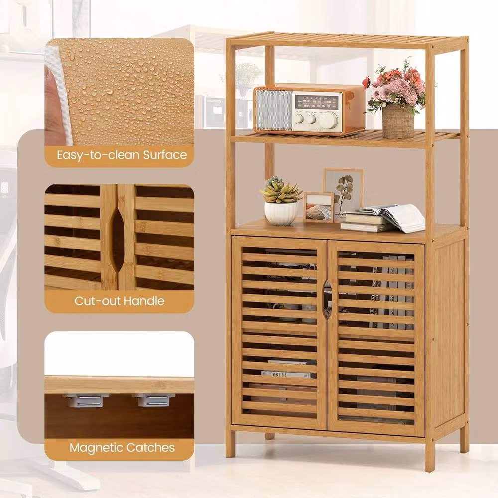 KORVIXA Modern Bamboo Storage Organizer Cabinet in Natural Brown, W/D/H: 100 x 100 x 100 cm – 2