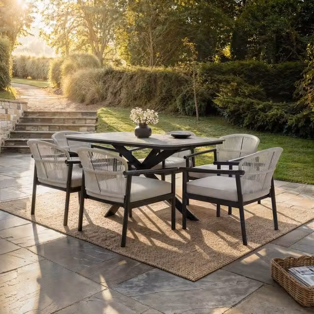 Solace+Co Eliza Modern Outdoor Dining Table and 6 Chairs Set in Grey and Brown – 2