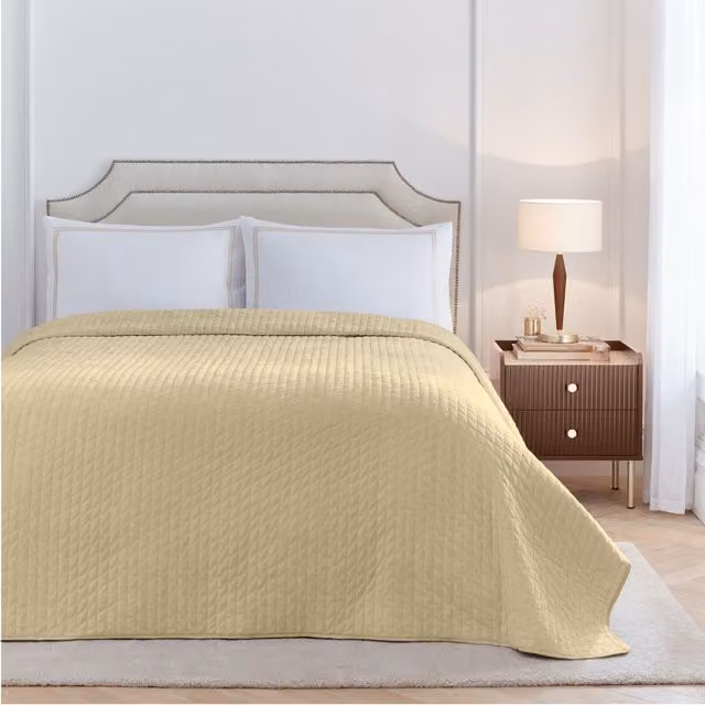 Paoletti Henley Quilted Striped Cotton Blend Bedspread in Beige and Sand