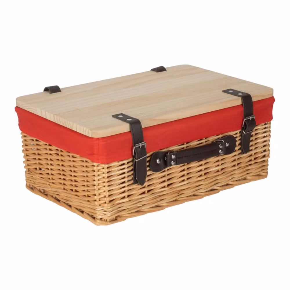Red Hamper Large Wicker Picnic Basket with Pinewood Lid and Red Lining – 2