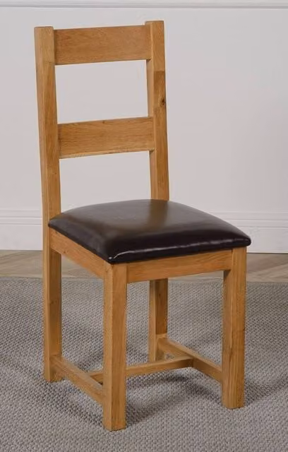 Thats Furniture Lincoln Solid Oak Dining Chairs in Light Oak with Brown Synthetic Leather