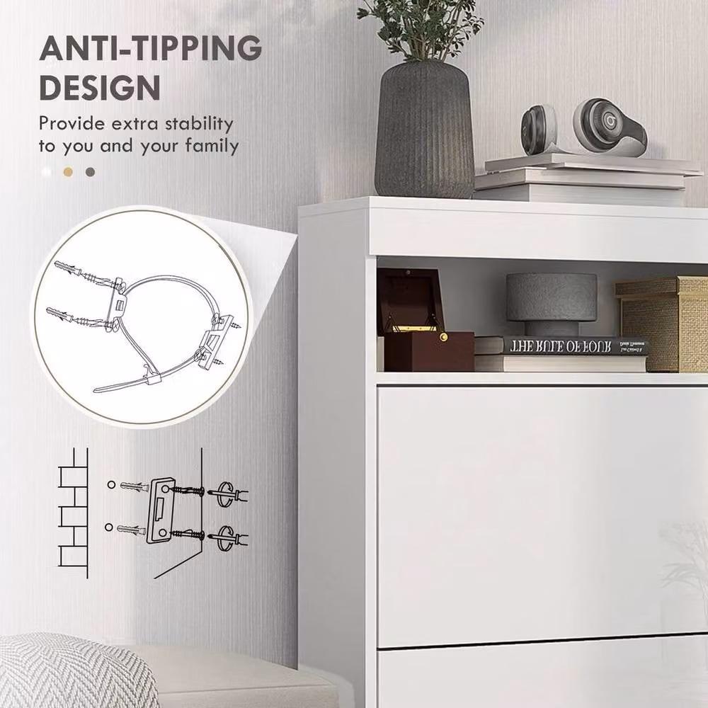 PAWNORA White Modern Wall Mounted or Freestanding Shoe Cabinet with Tilting Compartments and Internal Shelves – 4