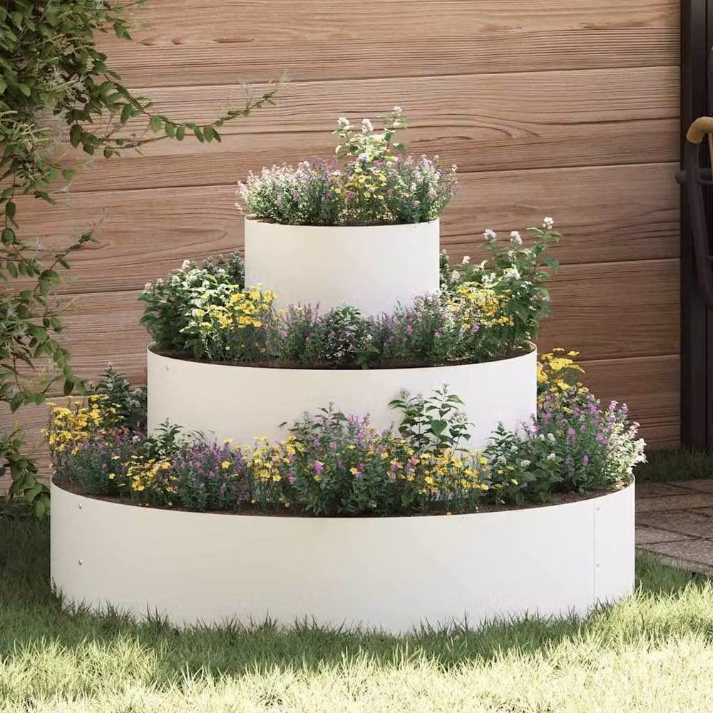 Berkfield Home Large Metal Planter Tub in White Powder-Coated Steel – 2
