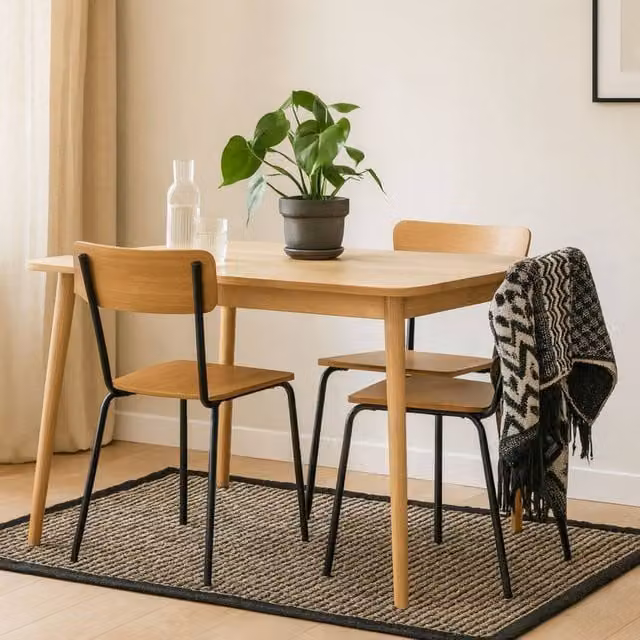 Wyld Haus Sorenna Set of 4 Natural Oak Effect Dining Chairs with Black Metal Legs