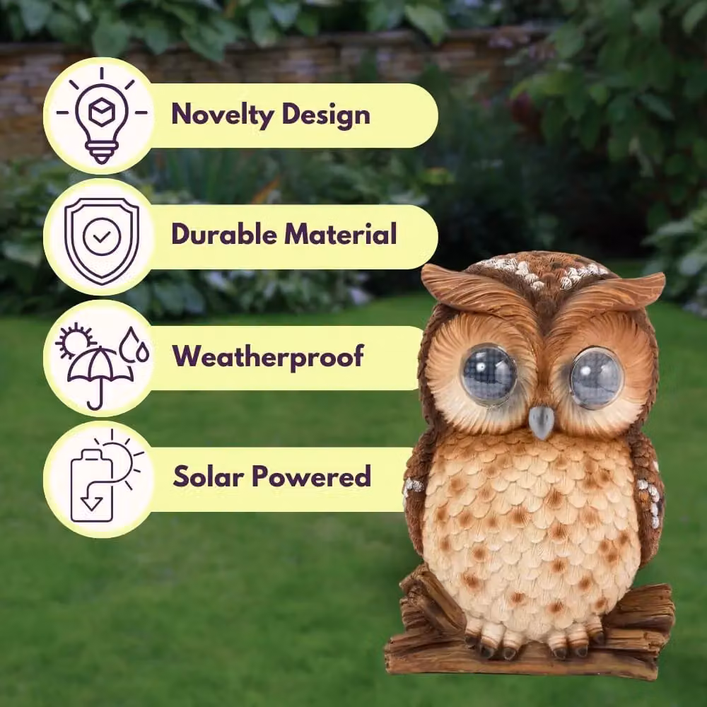 Marco Paul Solar Powered Blinking Owl Garden Ornament, Brown, Height: 25 cm – 4