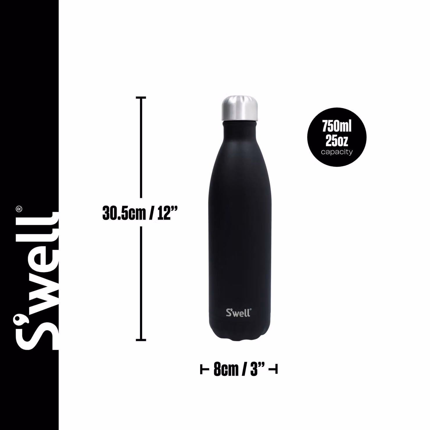 S'well Vacuum Insulated Stainless Steel Water Bottle, Black, 739 ml – 7