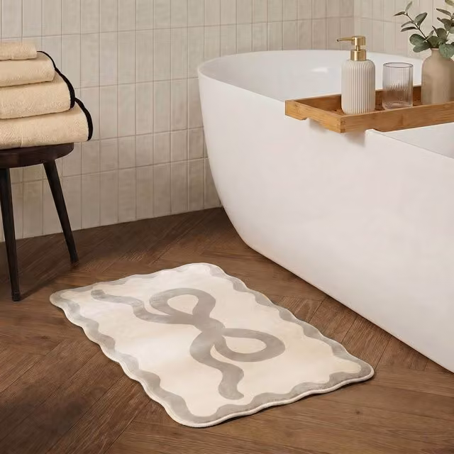OHS Bow Print Velvet Bath Mat, Beige, W/D/H: 75 x 45 x 1 cm – 3