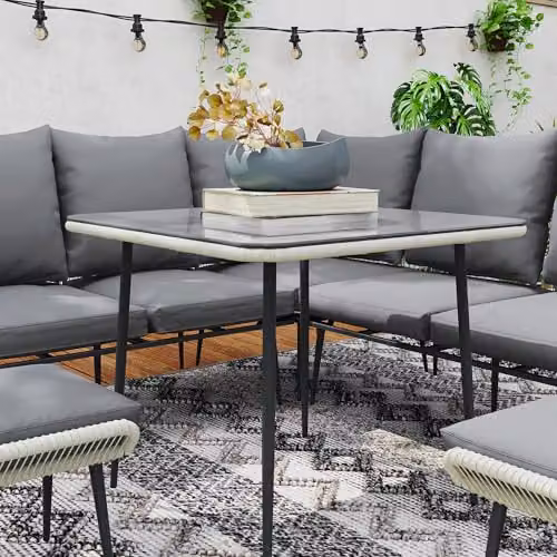 Outsunny 6 Piece Rattan Garden Furniture Set with L-Shape Corner Sofa, Ottoman, Coffee Table and Cushions in Grey – 8