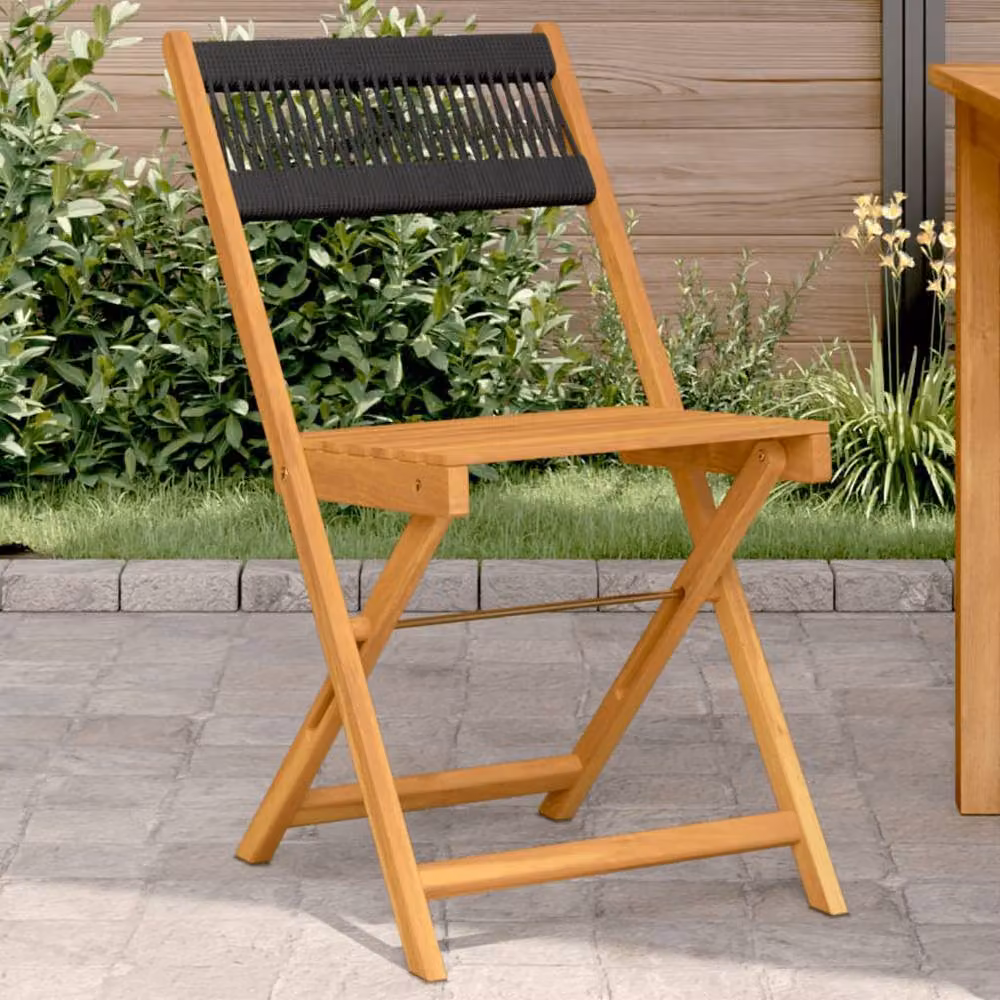 Berkfield Home Bistro Chairs Set of 2, Black Acacia Wood with Tan Rope – 2