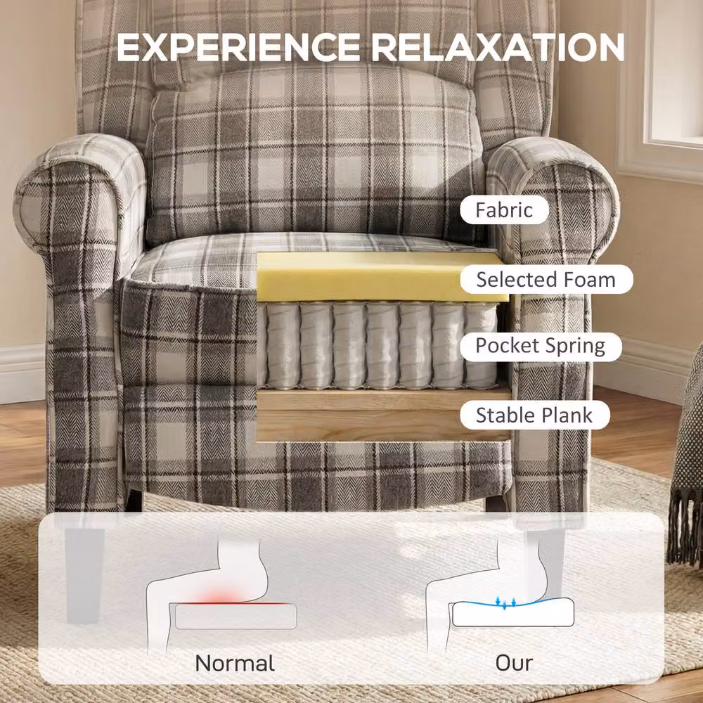 HOMCOM Grey Fabric Wingback Recliner Chair with Padded Armrests for your Living Room – 5