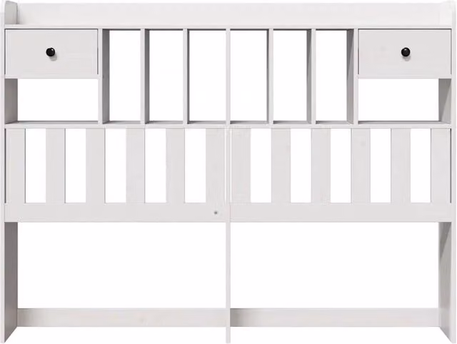 Berkfield Home White Solid Wood Pine Headboard with Integrated Storage Shelf, H: 110 cm, W: 166 cm, D: 23 cm
