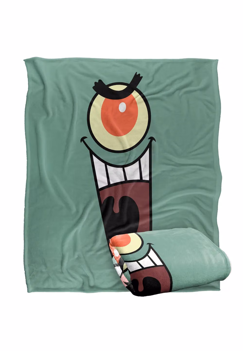 Spongebob Plankton Face Super Soft Silky Touch Throw Blanket, White and Multicolour, W: 152 cm x D: 127 cm – 2
