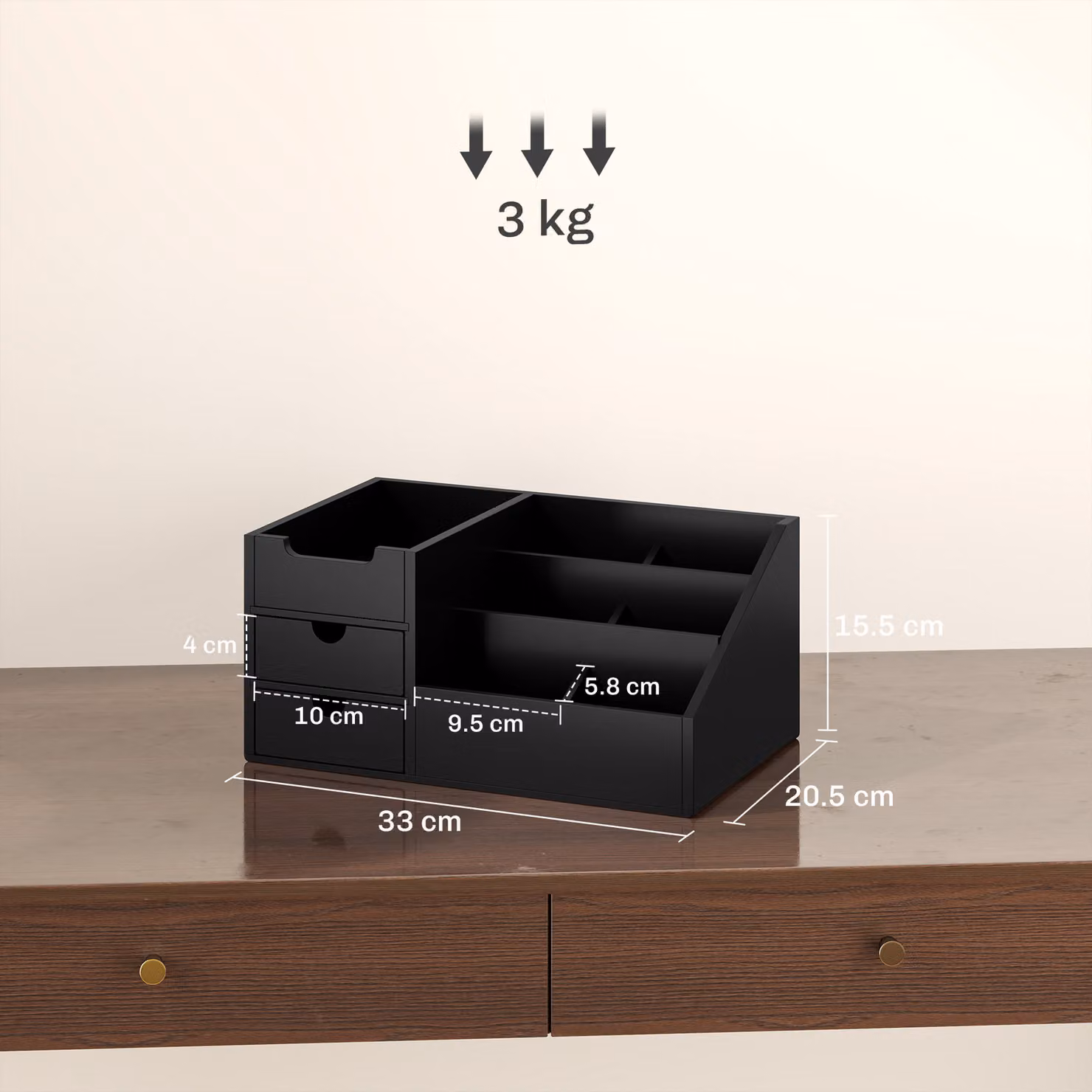 HOMCOM Black Bamboo Desk Organiser with 7 Compartments and 2 Drawers – 3