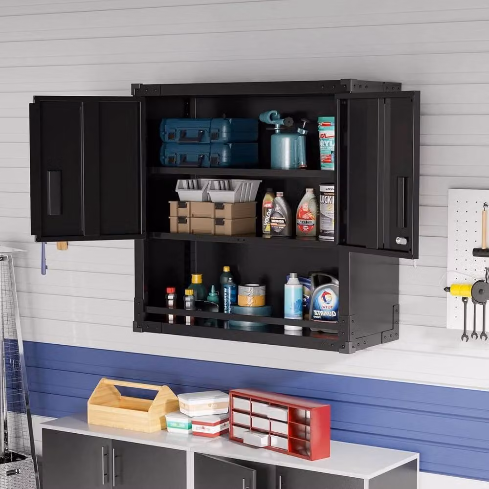 EONLION Lockable Steel Tool Storage Cabinet with Open Shelf, Black, W: 100 cm, H: 200 cm – 2