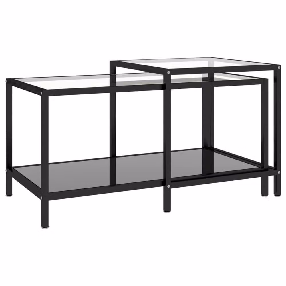 Berkfield Home Set of 2 Nested Square Tea Tables with Black Tempered Glass Tops – 2