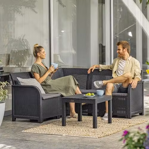 Keter Rosalie 5 Seater Grey Rattan-Style Corner Lounge Set with Cushions – 2