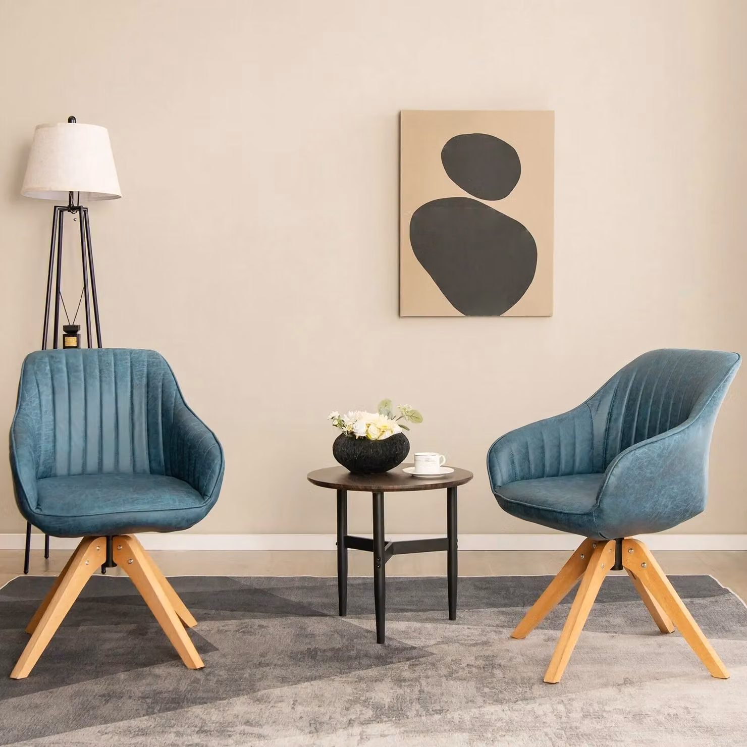Costway Set of 2 Blue Ergonomic Swivel Accent Armchairs with Armrests – 3