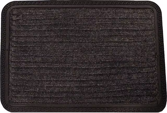 Roseley Modern Striped Rectangular Door Mat in Black, Machine Washable Polypropylene and Rubber