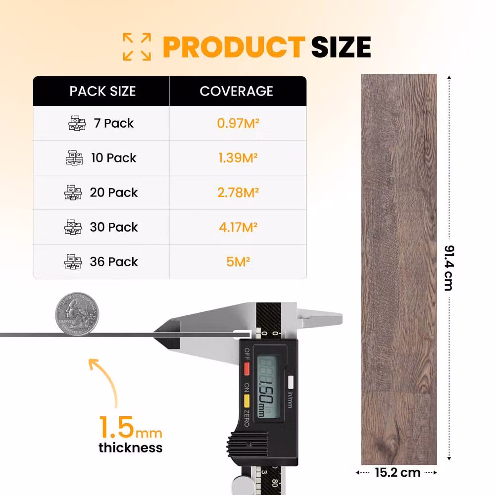 Novecrafto Self Adhesive Wood Look Vinyl Floor Planks, Pack of 10, Brown, W: 91.4 cm, D: 15.2 cm – 3