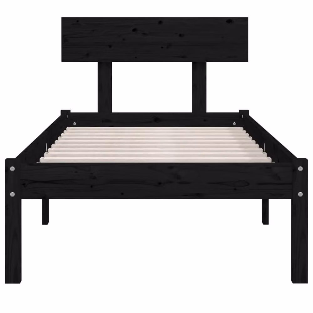 Berkfield Home Modern Black Solid Wood Pine Bed Frame W/D/H: 90 x 200 x 70 cm – 4
