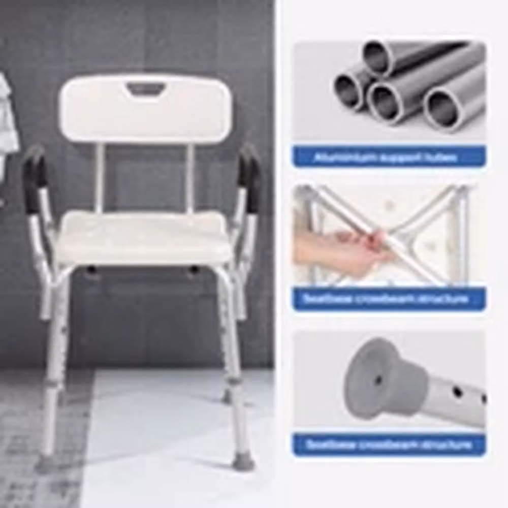 Kelvenix Non-Slip Shower Chair Armchair Bath Stool for Elderly and Disabled, White, H 72.0 x W 48.5 x D 41.5 cm – 2