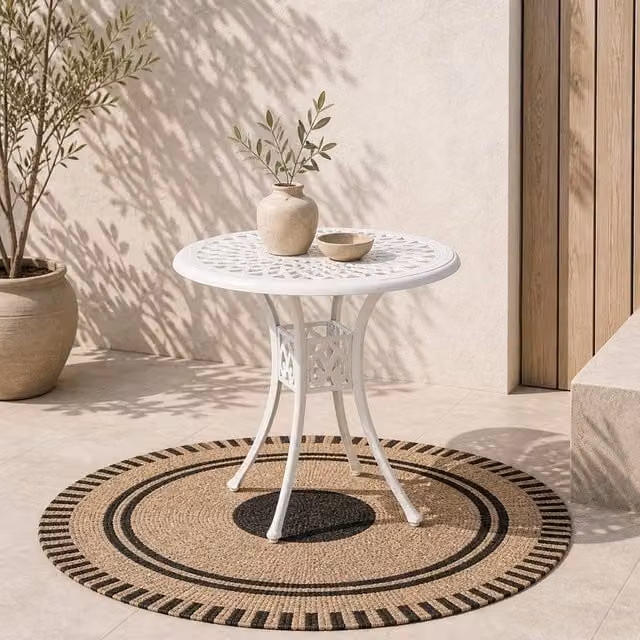 Wyld Haus Kenofa Round Cast Aluminium Garden Dining Table, White, Diameter: 78 cm