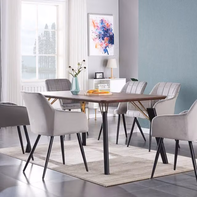 Life Interiors Camden Cosmo LUX Dining Set with Rectangular Table and 6 Chairs in Light Grey, Black and Gold