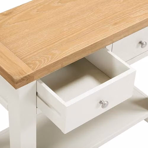 Seconique Windsor 2 Drawer Console Table in Ivory/Oak, W/D/H: 85 x 34 x 70 cm – 3