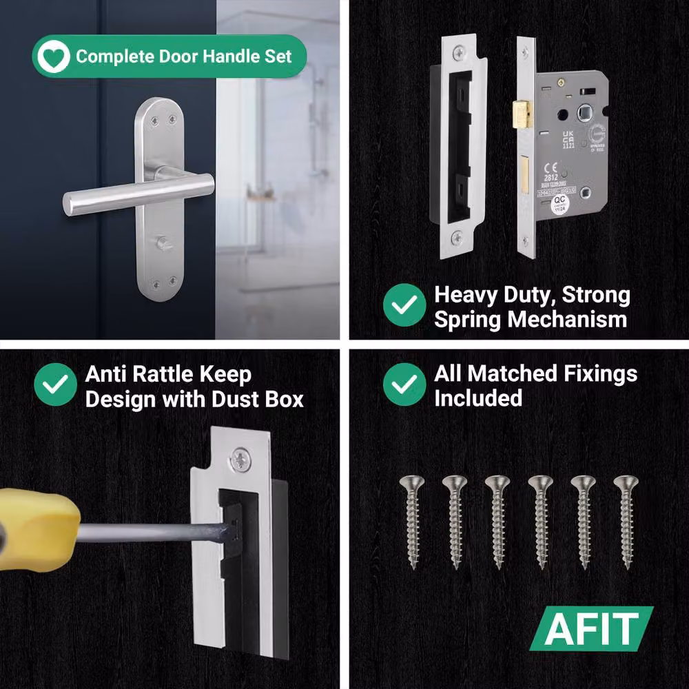 AFIT Satin T-Bar Bathroom Handle and WC Privacy Lock Backplate Set in Silver, 1 Pair – 3