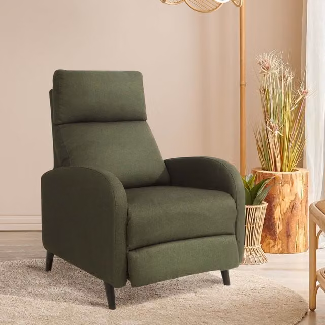 Comfy Living Modern Fabric Recliner Chair with Armrests in Green