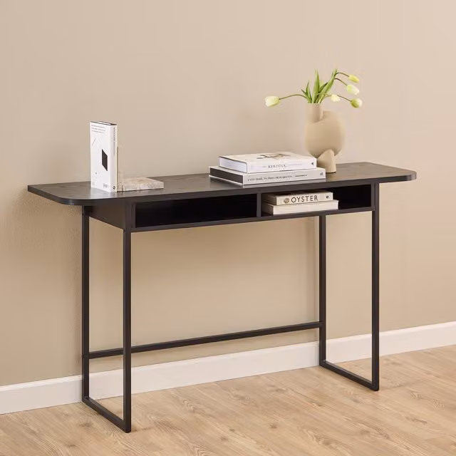 Furniture To Go Darlington Console Table with Open Shelf and Oak Top in Black
