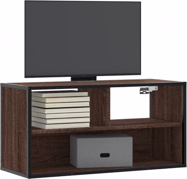 Berkfield Home Industrial TV Cabinet in Brown Oak, W/D/H: 80 x 31 x 39.5 cm