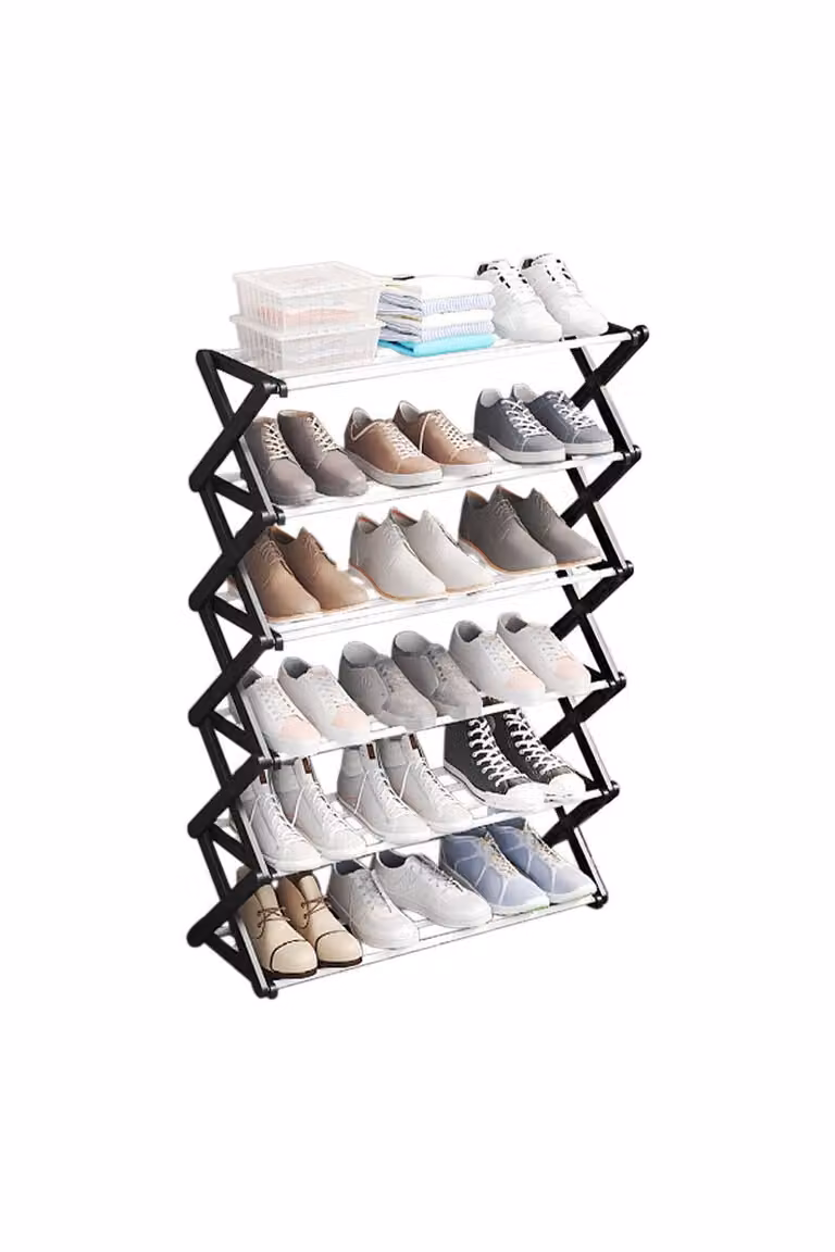 Living and Home 6-Tier Foldable Metal Shoe Rack in Black