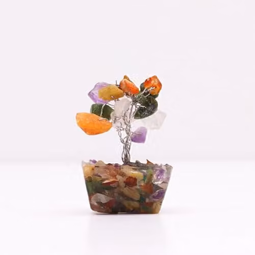 Thunder Tribes KDMD Mini Crystal Energy Tree with 15 Multicolour Gemstones and Wood Base – 1
